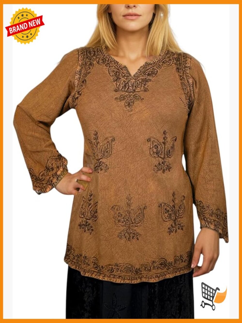 Boho Embroidered Tunic Top Long Sleeve Vintage Blouse